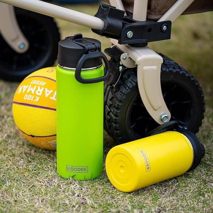 koodee Insulated Water Bottle, 18 oz Stainless Steel Double Wall Vacuum Wide Mouth Sport Water Bottle with Leakproof Spout Lid (Yellow)