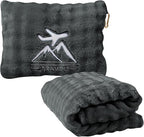 Travel Blanket and Pillow-2-in-1, Ultra-Soft&Compact, One-Piece Airplane Blanket with Hand Luggage Belt and Backpack Clip,Travelers Accessories Gifts, 61x43 Inches (Dark Grey)