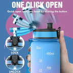 OLDLEY Water Bottle, 32oz Motivational Sports Water Bottle with Time Marker - Times to Drink - Tritan, BPA Free, Wide Mouth Leakproof, Blue Amethyst (1 Bottle)