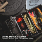 SIDIO CRATE Starter Pack - Two Full Size and One Half Size SidioCrate, Stackable Outdoor Organizer Storage Bins with Clear Lid and Dividers - CAMO Variety Pack
