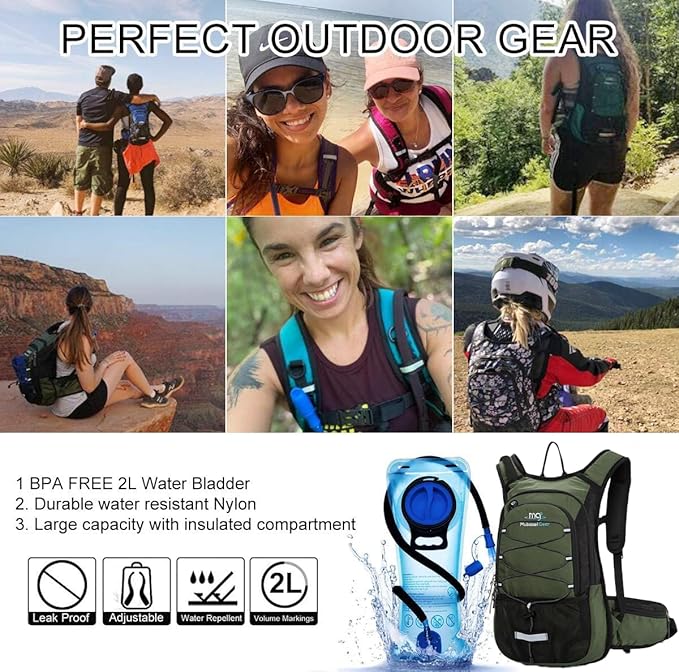 15L Insulated Hydration Backpack Pack with 2L Water Bladder Lightweight Hiking Backpack Bag for Women Men Daypack for Hiking Running Festival Camping Biking