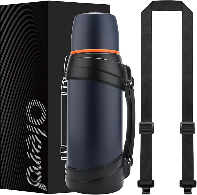 64oz/Half Gallon Large Coffee Thermoses for Travel - Insulated Water Jug Classic Vacuum Bottle with Plastic Cup - 2.0L Stainless Steel Vacuum Insulated Beverage Bottle for Hiking Fishing（Blue）