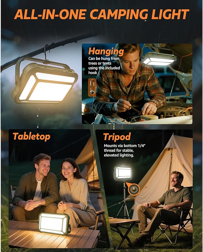 Portable LED Camping Lantern, IP67 Waterproof Dimmable Camping Light, 3 Colors, SOS, 1/4 Thread, 10000mAh USB-C Up to 150h Camping Essentials for Power Outages/Hurricane/Hiking/Tent/Outdoor