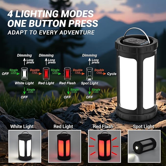 Camping Lantern Rechargeable 150Hr Runtime, 600LM Ultra Bright 360° COB Camping Light, IPX7 Waterproof 2900mAh Power Bank, Portable Emergency Flashlight for Hiking Power Outage Survival Gear