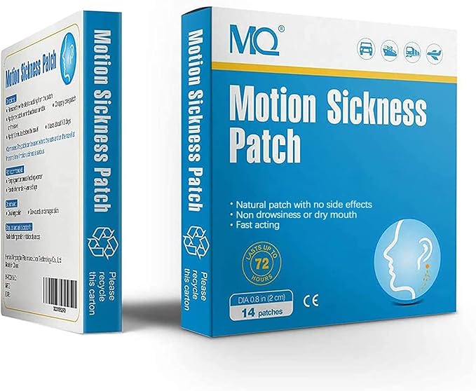 MQ 42ct Motion Sickness Patches Non Drowsy, Sea Sickness Patches for Cruise Travel Essentials, Waterproof Patch Behind Ear for Car Airplane Altitude Sickness, Long Last 72H