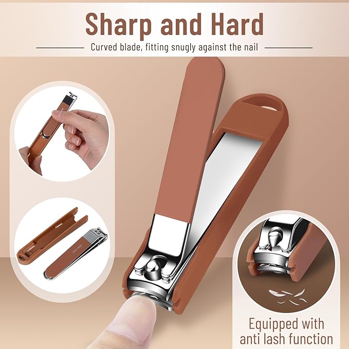 Nail Clippers and Beauty Tool Portable Set, Cuticle Nail Care Tools, 7pcs Stainless Steel Grooming Kit, Suitable for Home, Workplace, Outdoor Travel, Gift Giving, Salon., Beige+Brown