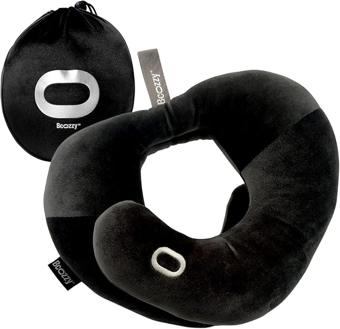 BCOZZY Neck Brace Pillow - Patented Relief for Neck Pain and Supportive Sleep-Soft, Washable, and Adjustable for Comfortable Resting. Black