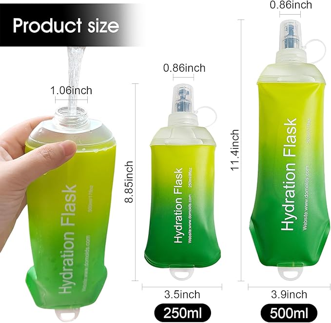WILDREEDS 500ml Soft Flask, TPU Collapsible Soft Water Bottle for Hydration Pack, Running Vest, Folding Water Bottle for Hiking Cycling Climbing-1Pcs, Yellow to Green
