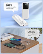 RONEGN Portable Charger with Built in Cable - Power Bank Fast Charging 22.5W USB C 10000mAh LED Display Travel Battery Pack 5 Outputs & 3 Inputs for iPhone Samsung Android iPad Phones Tablets etc