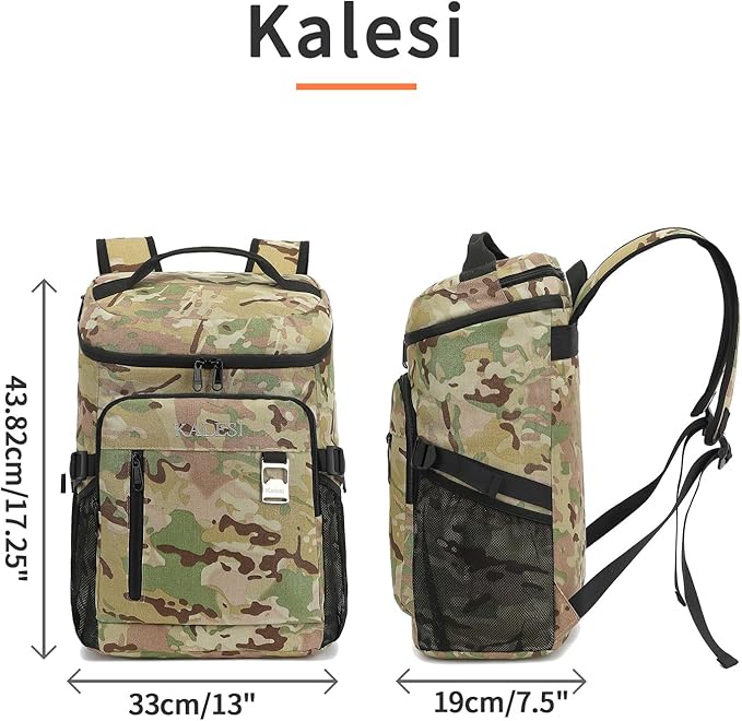 Kalesi Cooler Backpack 36 Cans Lightweight Insulated Backpack Cooler Leak-Proof Travel Camping Lunch Backpack Outdoor Cutlery Backpack for Men and Women