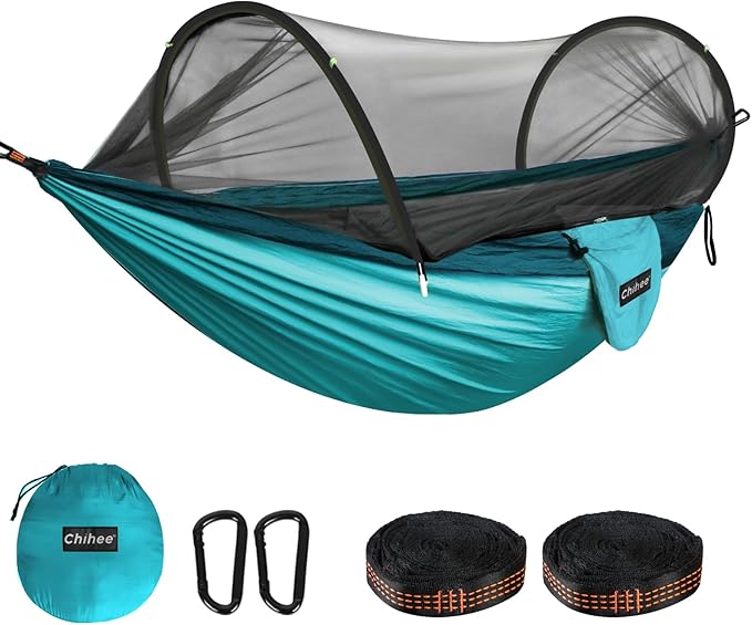 Chihee Ultra-Light Travel Camping Hammock Pop-up Net Hammock 660lbs Load Capacity,Breathable,Quick-Drying Parachute Nylon 2 Premium Carabiners,2 Tree Slings Included for Outdoor Backpacking Hiking