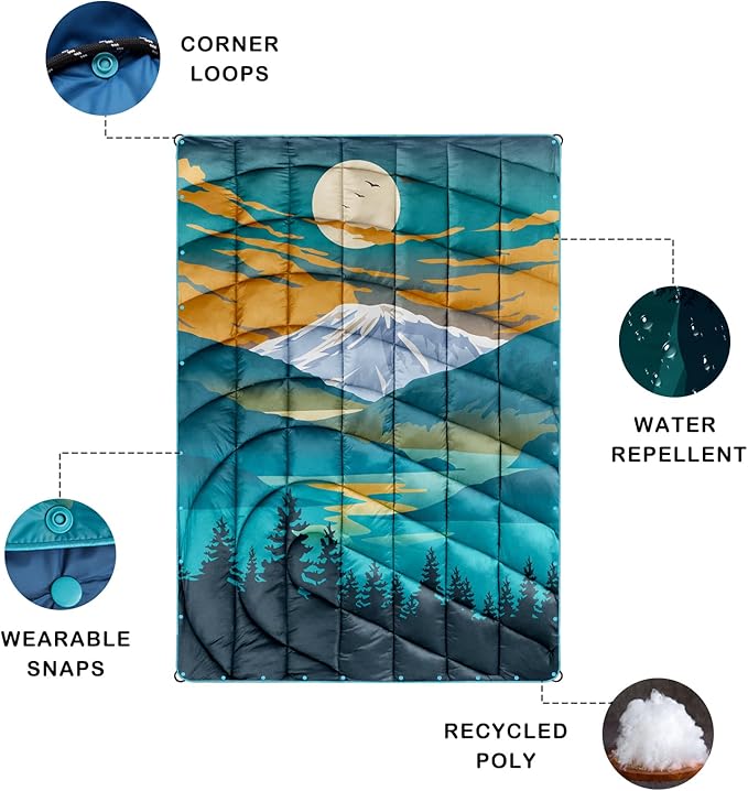 Camping Blanket,Lightweight Puffy Printed Camping Blanket Packable Outdoor Blanket for Camping,Traveling, Stadium, Hiking, Picnics