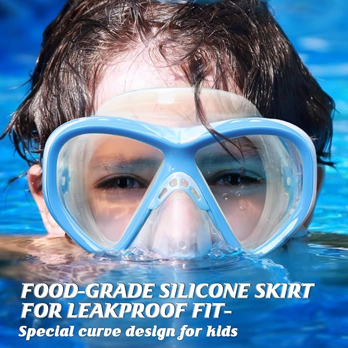 Kids Swim Goggles Snorkel Diving Mask for Boys Girls Ages 5-15, Two-Color Anti-Fog Swimming Goggles with Nose Cover