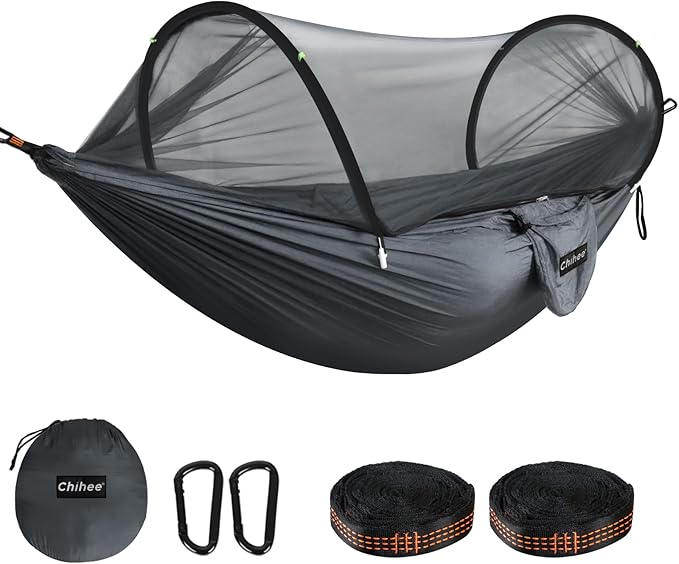 Chihee Ultra-Light Travel Camping Hammock Pop-up Net Hammock 660lbs Load Capacity,Breathable,Quick-Drying Parachute Nylon 2 Premium Carabiners,2 Tree Slings Included for Outdoor Backpacking Hiking