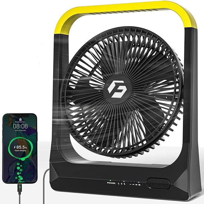 Battery Powered Rechargeable Portable Fan: 20800mAh Battery Operated Camping Fan [80H Long Lasting] 3350RPM USB Desk Personal Fan with 4 Speed 3 Timer for Travel/Outdoor/Bedroom/Office/Beach/Fishing