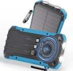 Power Bank Portable Solar Charger, Wireless Fast Charging Battery Pack, 20000mAh Capacity USB-C Input, 6 Outputs, Dual LED Flashlight, USB Battery Pack for Cell Phone Camping Travel Emergency (Blue)