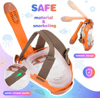 Full Face Snorkel Mask for Kids 4-16, 180 Degree Panoramic View Snorkeling Set Anti-Fog Anti-Leak, Foldable Dry Top Snorkeling Gear for Kids