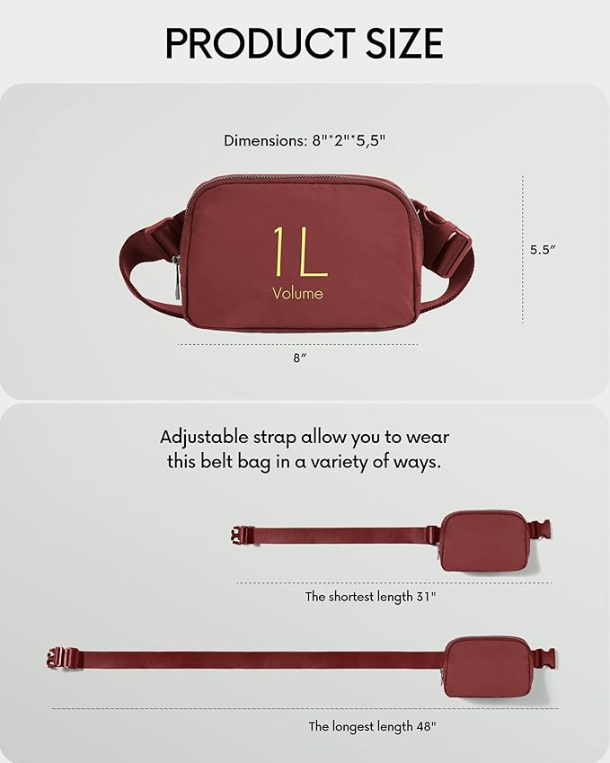 ODODOS Unisex Mini Belt Bag with Adjustable Strap Small Fanny Pack for Workout Running Traveling Hiking, Wine