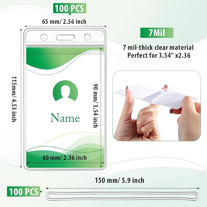 Zonon 100 Pack Clear Luggage Tags Bulk Bag Tag Badge Holder for Suitcases Waterproof Zip Identification ID Card Holder with Clear Loop Straps Business Travel and Office Supplies (7 Mil)
