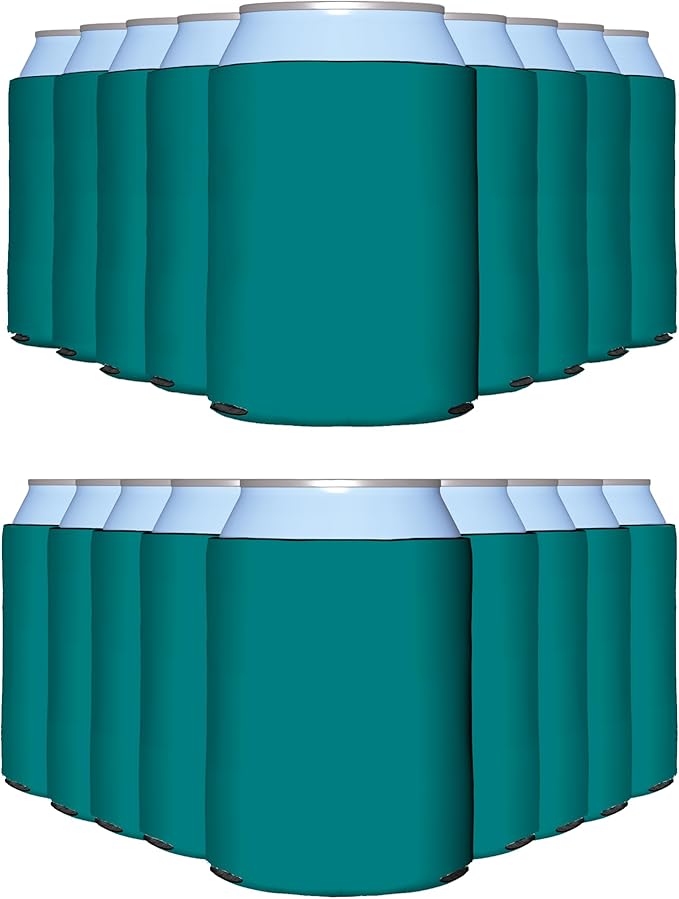 PartyPrints 25 Pack Teal Blank Can Cooler Sleeves, Customizable Bulk Insulated Foam for Beer, Collapsible Plain Drink Holder, Cold Soda Insulator, 12oz Regular, 16oz Tall Cans