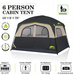 Happy Travel Tent 6 Person Tents for Camping, Waterproof Easy Setup Camping Tent with Rainfly, Portable Large Family Cabin Tent with 5 Large Mesh Windows and Carry Bag for Outdoor Camping & Hiking