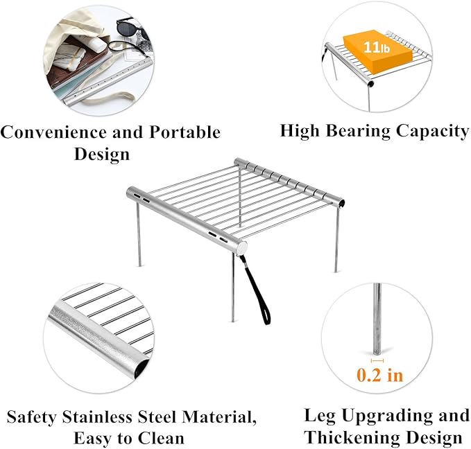 NASHRIO Portable Camping Grill, Folding Compact Stainless Steel Charcoal Barbeque Grill for Picnics, Backpacking, Backyards, Survival