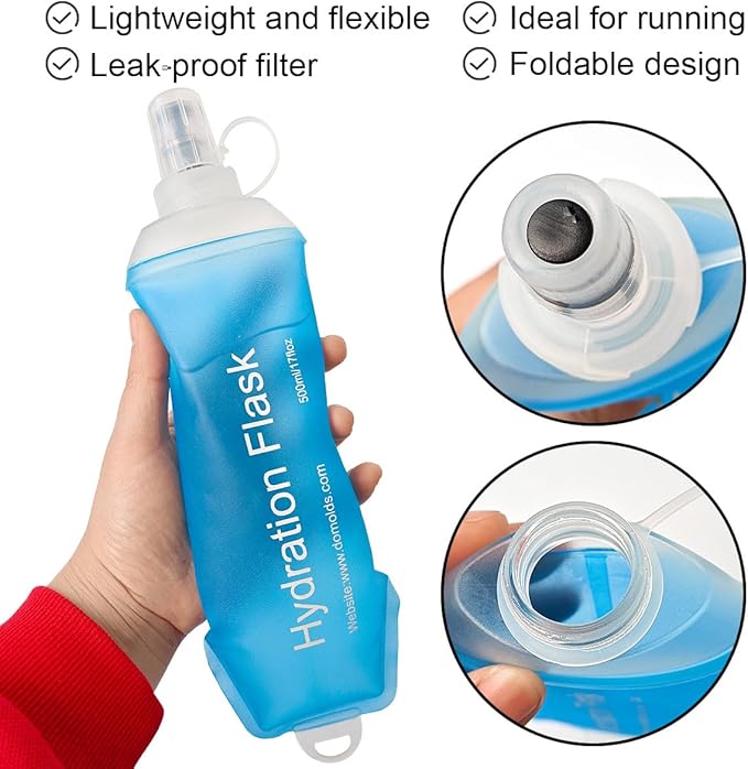 WILDREEDS 250ml Soft Flask, TPU Collapsible Soft Water Bottle for Hydration Pack, Running Vest, Folding Water Bottle for Hiking Cycling Climbing-1Pcs, Blue