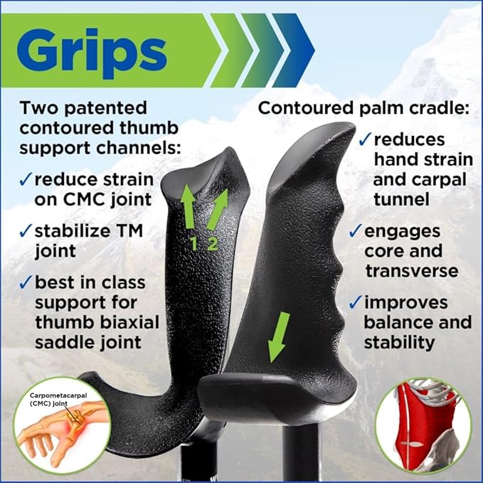 York Nordic Motivator Walking Poles for Balance and Rehab - Patented Stability Grips - Lightweight, Adjustable, and Collapsible - 2 Pieces Adjustable w/flip Locks - Heights 4'6" up to 6'2" - 230 lbs