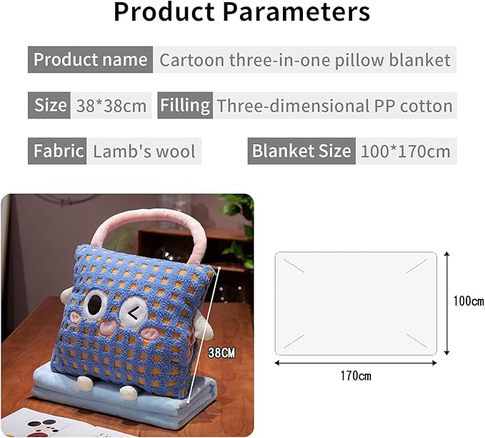Plush Warm Hand Pillow with 67 * 59 Inch Compact Travel Blanket Warm Lambswool Pillow Portable 3 in 1 Combo Nap Pillow Blanket Plush Throw Pillow for Home Office（Yellow 15inch）