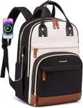 LOVEVOOK Laptop Backpack Women with USB Port Design,18.4 inch Waterproof Work Travel Backpack Computer Laptop Bag,Cute College Nurse Teacher Backpack Purse,Gifts for Women & Men,Beige-Black-Brown