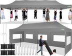 COBIZI 10x30 Pop up Canopy Tent 10x30 Canopy with 8 Sidewalls Waterproof Heavy Duty Commercial Canopy Tent for Parties Outdoor Tent Garden Gazebo Tent, Carry Bag with Wheel(10x30ft, Gray)