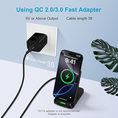 15W Samsung S25 Wireless Charger Fast Charging Stand for Galaxy S25 Ultra/S25 Plus/S24 Ultra/Z Flip7/Fold7, Android Wireless Charging Station with QC Adapter for Pixel 10 9 Pro XL/Fold/8 iPhone 17 16