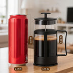 Chiallco Mini French Press Coffee Maker, Heat Resistant Thickened Borosilicate Classic Glass Stainless Steel Coffee Press, 12OZ Heat Cold Brew Coffee Pot Tea Press for Kitchen Travel Camping，Black