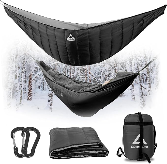 Hammock Underquilt for Camping Hammock - Black - Full Length Camping Quilt for Lightweight Soft Warm 3-4 Seasons 41-68°F, for Hiking Backpacking Traveling Beach (Hold Up to 500lbs)