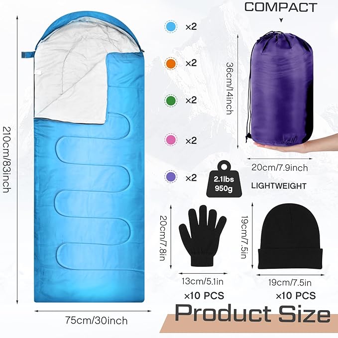 Tranqun Sleeping Bags for Adult with Winter Beanies Gloves, Cotton Liner Camping Sleeping Bag Waterproof Warm Lightweight for Backpacking Camping Indoor Outdoor Homeless People