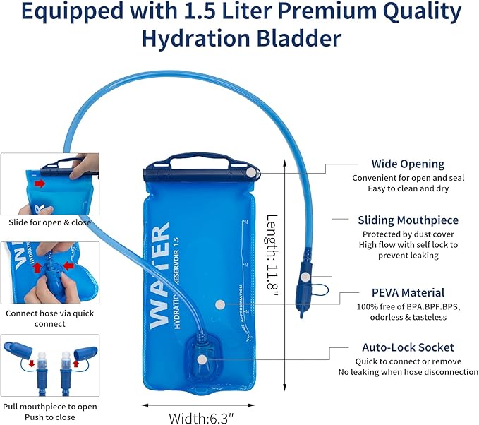 Carey STEN Hydrated Backpack, Running Vest, paired with a 1.5L Water Bag Hiking Backpack, Suitable for Running, Hiking, Marathon, and Both Men and Women