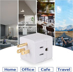 3 Outlet Wall Adapter UL Listed 3 Outlet Power Cube Tap, 3-Prong Outlet Splitter, Multi Plug Outlet Grounded Indoor, 3 Way Plug Adapter, Outlet Extender for Home or Travel (White, 3 Pack)
