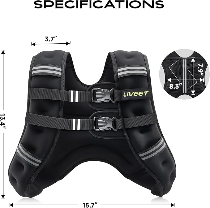 Weighted Vest Women with Pocket, 5 10 15 20 25 30 lbs Weighted Vest for Men, Weight Vest with Reflective Strips Adjustable Buckle Straps for Walking Running Strength Training Cardio Workout