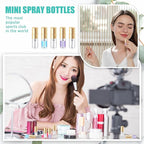Zhehao 50 Pcs Mini Spray Bottles 2 ml Clear Glass Perfume Bottles Refillable Fine Mist Perfume Atomizer Portable Empty Sample Containers for Cleaning, Essential Oils, Travel (Gold Cap)