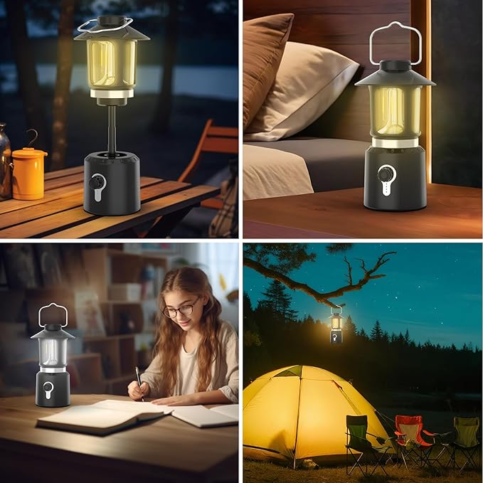 Retro Classic LED Camping Lantern, Rechargeable Stepless Dimming Vintage Lantern, 3 Light Modes (2000K-6500K), 8000mAh Power Bank, Bright Hanging Tent Light for Indoor & Outdoor, Hiking, Camp
