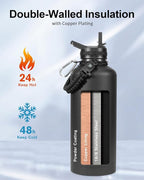 Trebo Water Bottle 87 oz with Paracord Handle, Double Wall Vacuum Stainless Steel Insulated Water Jug (Keep Cold 48hrs),Leakproof Flask For Hot Drinks with Straw Spout Lids, Black