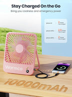 Warmco 10000mAh Portable Travel Fan 7-inch, [10-24H Runtime] Ultra-thin Digital Display Mini Desk Battery Operated Fan for Bedroom, Camping, Cruise Essentials 2025