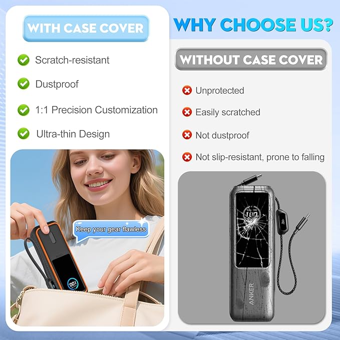 Soft Silicone Case for Anker Laptop Power Bank (25,000mAh/165W), SD/SIM Card Storage, Display Shockproof Protection & Dustproof, Travel Protective Cover for Anker Power Bank 165W (Black Orange)