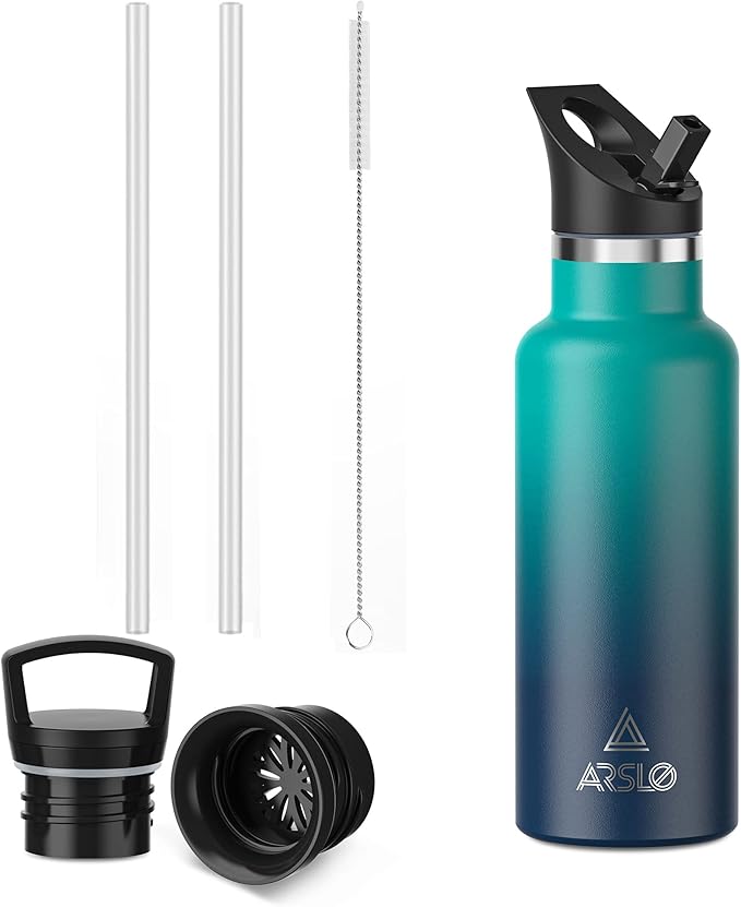 Stainless Steel Double Wall Water Bottles, Vacuum Insulated Bottle With Straw Lid, Insulated Water Bottle Keeps Water Cold for 24 Hours, Hot for 12 Hours, Hiking, Sports