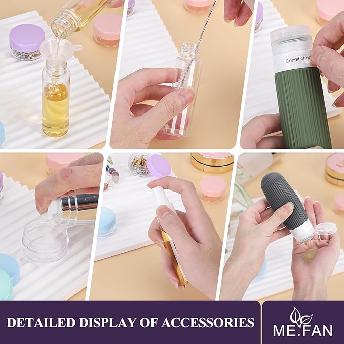 ME.FAN 18 Pack Travel Bottles for Toiletries, TSA Approved Silicone Portable Size Bottle, Refillable Cosmetic Container Kits for Conditioner, Shampoo, Lotion,Face Cream - Black/White