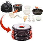 Camping Cookware Mess Kit – 12 PCS Lightweight Camping Cooking Set with Pots, Pans & Utensils – Compact Backpacking Cookware Gear – Portable Camp Kitchen Equipment for Hiking & Outdoor Stove Use