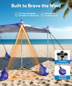 Beach Tent Sun Shelter, 10 x 10 FT Beach Canopy Tent Sun Shade, UPF50+ Tents Canopy with 8 Sandbags & 4 Stability Poles, Outdoor Tents for Camping Fishing, Jellyfish