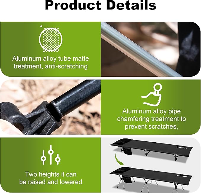 Camping Cot,Ultra-Lightweight Folding Backpacking Cot,300 LBS Weight Capacity,Adult Portable Camping Bed,Suitable for Camping,Hiking,Travel,Home,Office,Sleeping,Black.75" x 26" x 15.8"