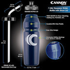 Cannon Sports 1 Liter Sports Water Bottle, BPA-Free, 34 Oz Capacity, Large Mouth, 2 lids (Straw and Squeeze), Great For Helmet Sports Such As Hockey, Lacrosse, Football, Boxing (Navy)