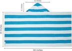 COTTON CRAFT Hooded Beach Towel - Oversized XXL 35x84 Towel with Hood for Adults - The Big Kahuna 7 Foot Beach Blanket Towel - Big & Tall Soft 100% Cotton Velour - Pool Bath Wrap - Cabana Stripe Aqua